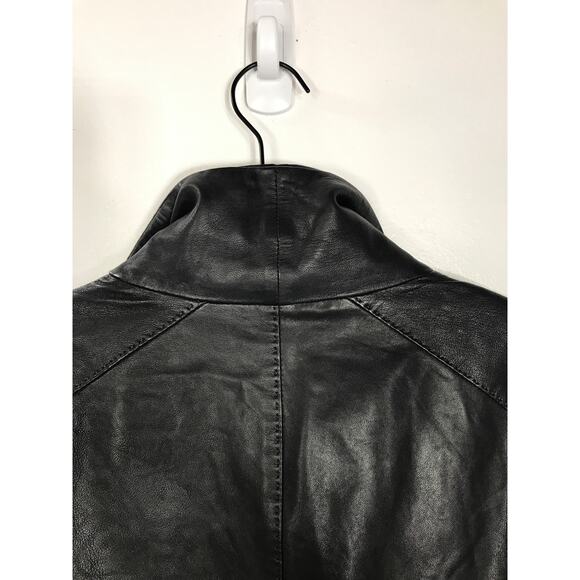 Vince. 100% Leather Zip Jacket Edgy Cross Front Scuba Knit Clean Girl Classic - Picture 7 of 12